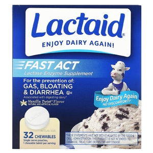 Lactaid, Fast Act, добавка с ферментом лактазой, со вкусом ванили, 32 жевательные таблетки (Товар снят с продажи) 