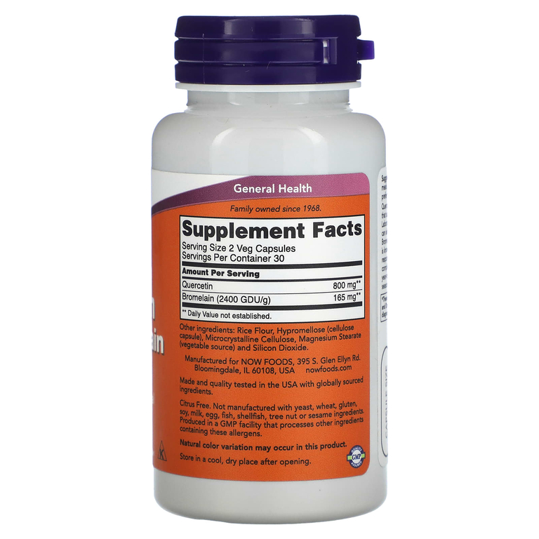 NOW Foods, Кверцетин с бромелаином, 60 растительных капсул