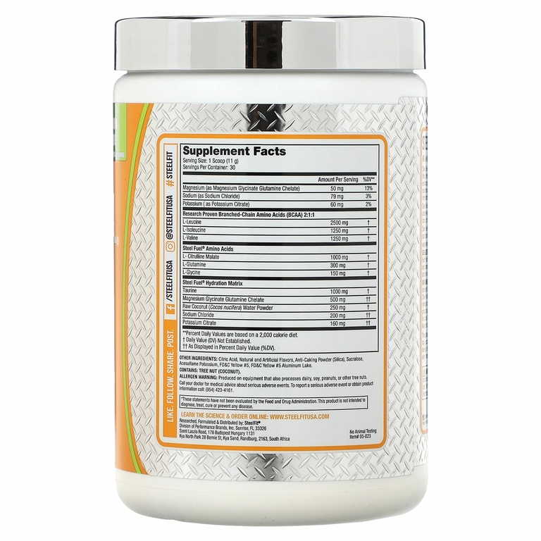 SteelFit, Steel Fuel, универсальное средство с разветвленной цепью и BCAA + увлажняющая добавка, лимон и лайм, 330 г (11,64 унции) (Товар снят с продажи) 