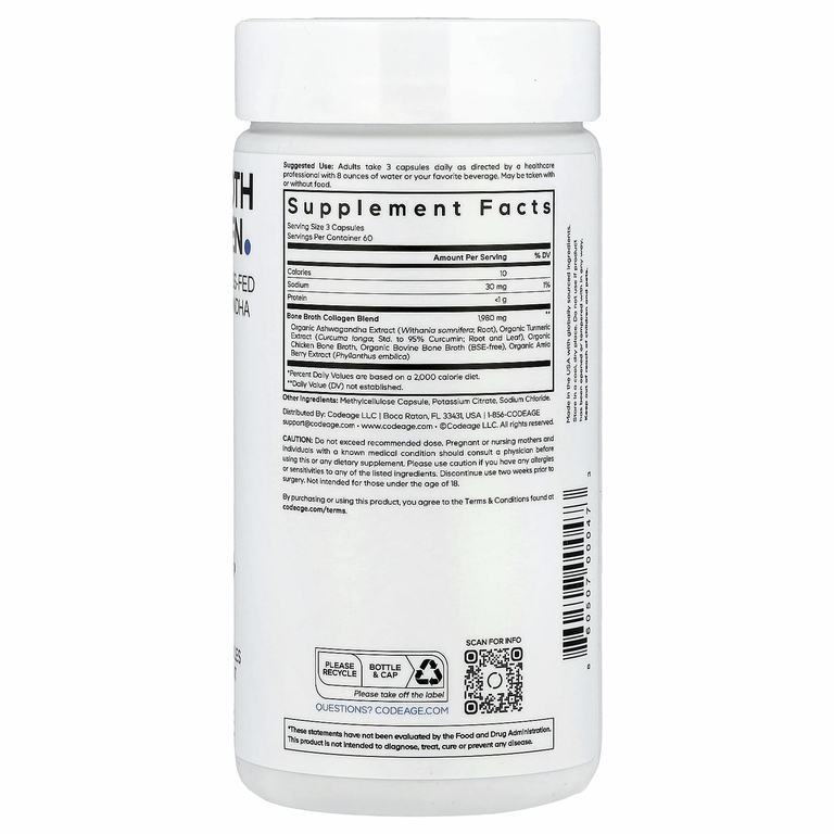 Codeage, Bone Broth Collagen, 180 растительных капсул
