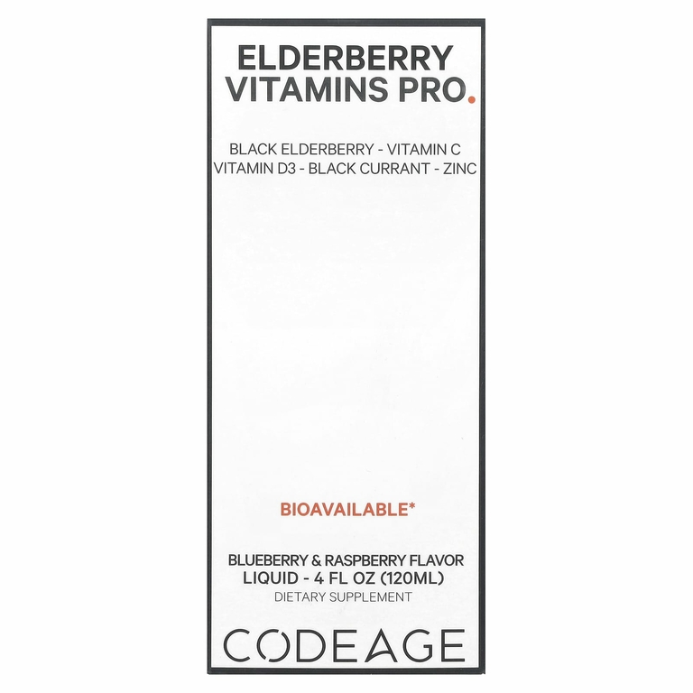 Codeage, Vitamins, бузина и иммунный комплекс, голубика и малина, 120 мл (4 жидк. Унции)