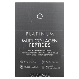 Codeage, Platinum, мультиколлагеновые пептиды, биотин, кератин, витамин C, нейтральный вкус, 30 пакетиков по 11 г (0,38 унции)