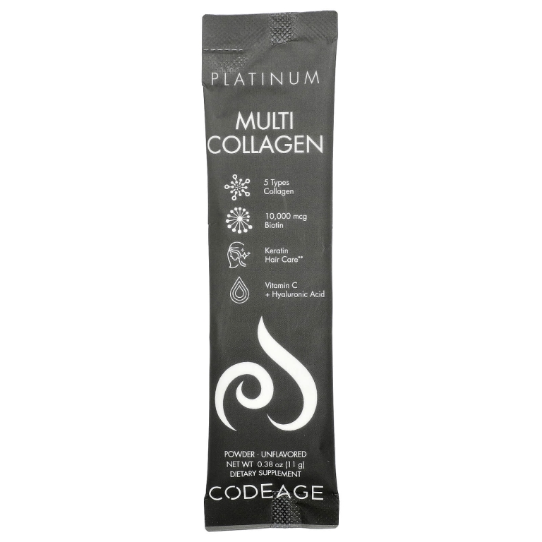 Codeage, Platinum, мультиколлагеновые пептиды, без добавок, 30 пакетиков по 11 г (0,38 унции)