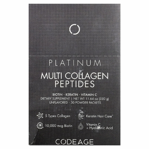 Codeage, Platinum, мультиколлагеновые пептиды, без добавок, 30 пакетиков по 11 г (0,38 унции)
