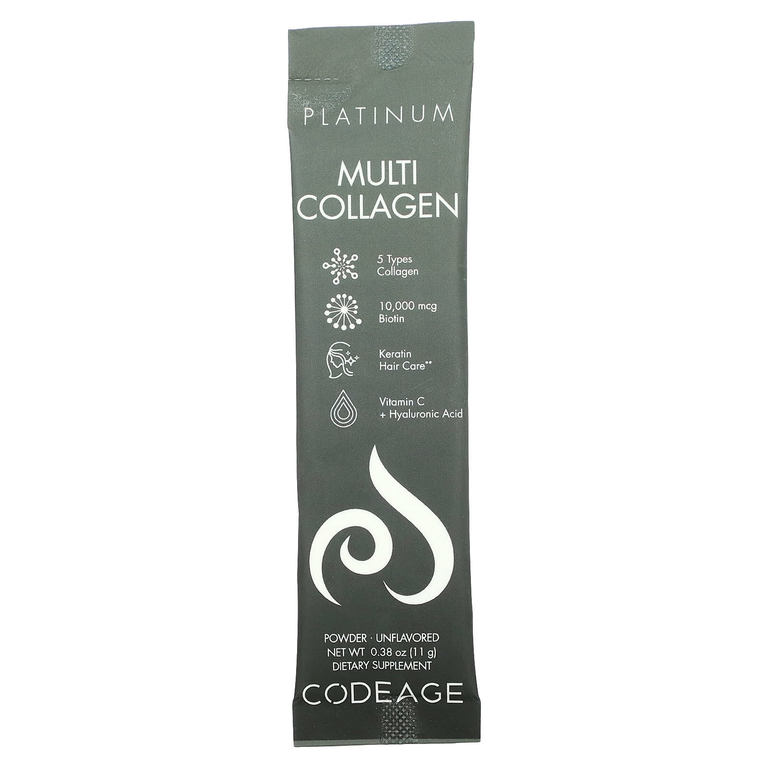 Codeage, Platinum, мультиколлагеновые пептиды, биотин, кератин, витамин C, нейтральный вкус, 30 пакетиков по 11 г (0,38 унции)