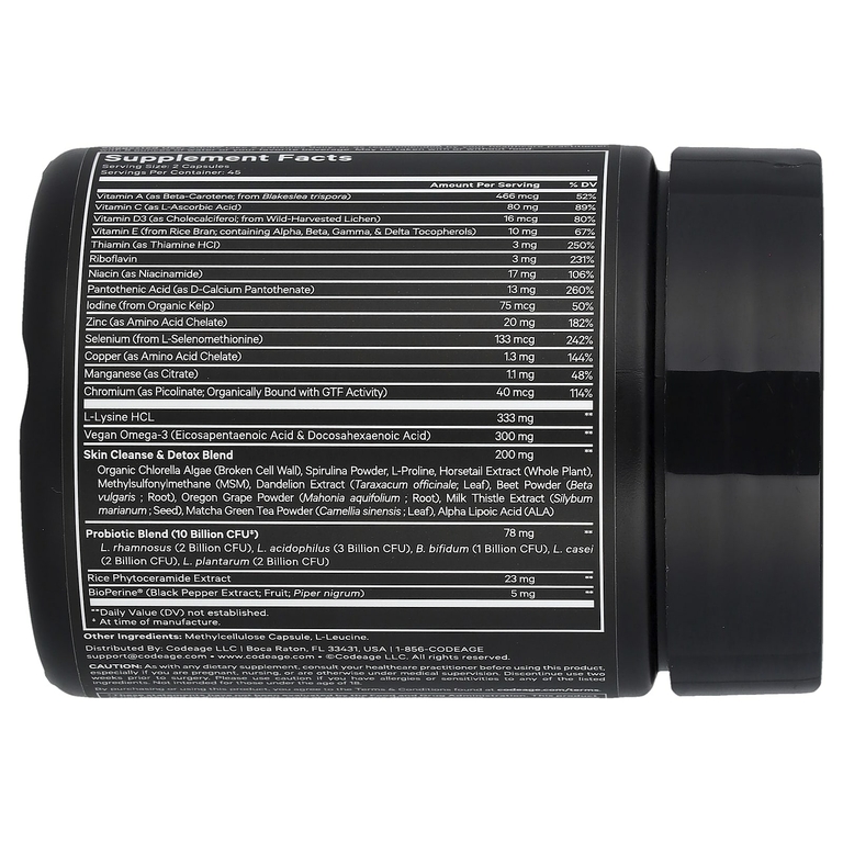 Codeage, Clearface Vitamins +, 90 растительных капсул