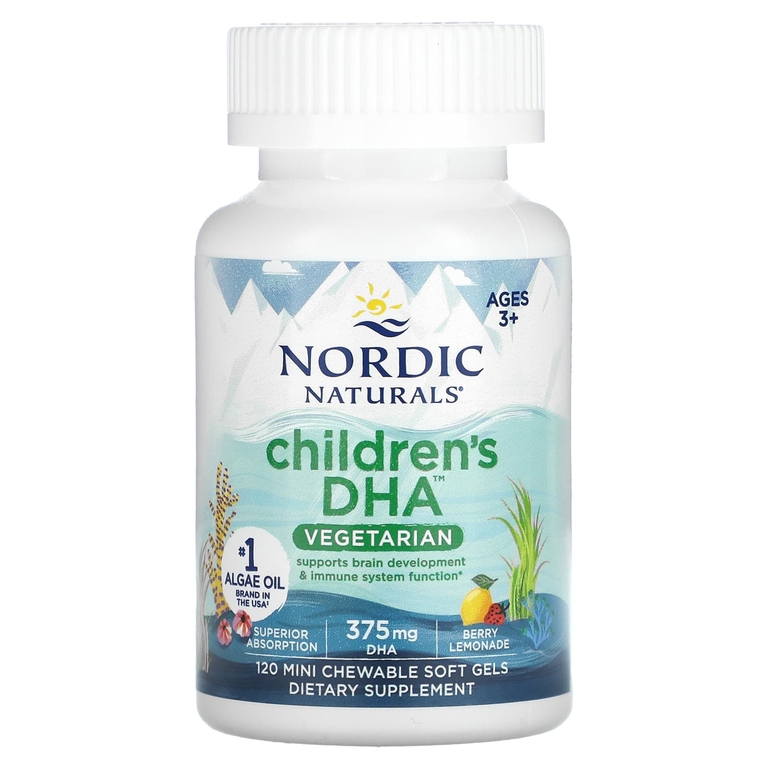 Nordic Naturals, ДГК для детей, от 3 лет, ягодный лимонад, 120 жевательных мини-капсул (125 мг в 1 капсуле)
