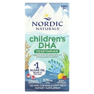Nordic Naturals, ДГК для детей, для детей от 3 лет, ягодный лимонад, 375 мг, 120 жевательных мини-таблеток (125 мг в каждой мягкой таблетке)