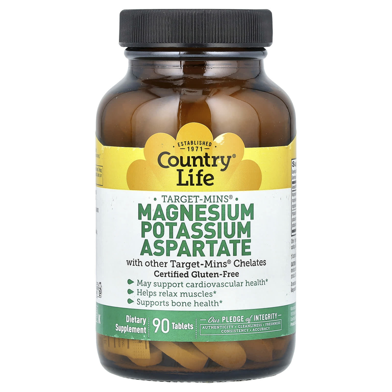 Country Life, Target-Mins, магний, калий, аспартат, 90 таблеток