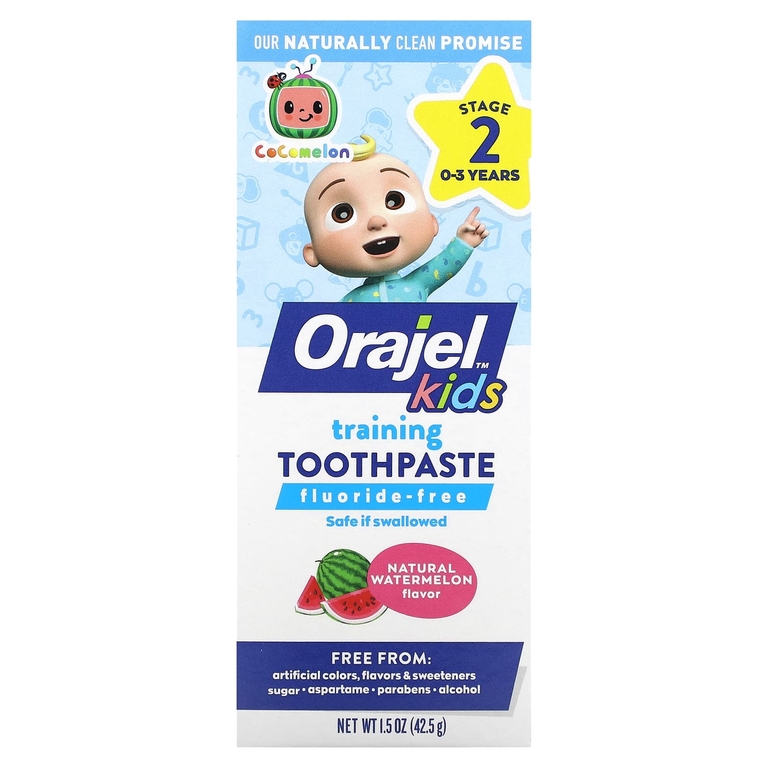 Orajel, Cocomelon, зубная паста для тренировок без фторидов, для детей от 0 до 3 лет, натуральный арбуз, 42,5 г (1,5 унции) (Товар снят с продажи) 