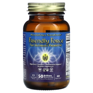 HealthForce Superfoods, Friendly Force ™, лучший пробиотик, 50 миллиардов, 60 веганских капсул (25 миллиардов КОЕ на капсулу)