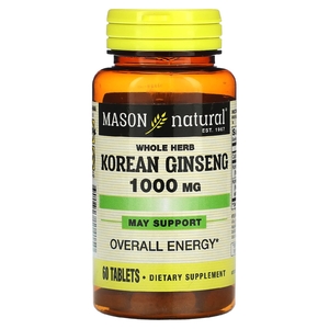 Mason Natural, Корейский женьшень, цельные травы, 1000 мг, 60 таблеток