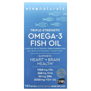 Viva Naturals, рыбий жир с омега-3, тройная сила, 2500 мг, 180 капсул (1250 мг в 1 капсуле)