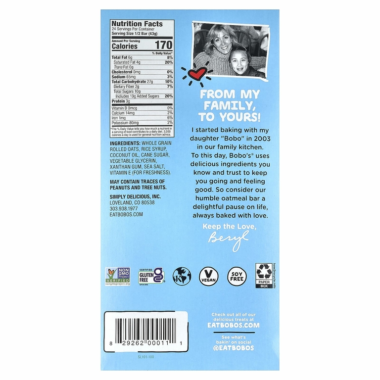 Bobo's Oat Bars, Оригинальные овсяные батончики, 12 батончиков, 85 г (3 унции)