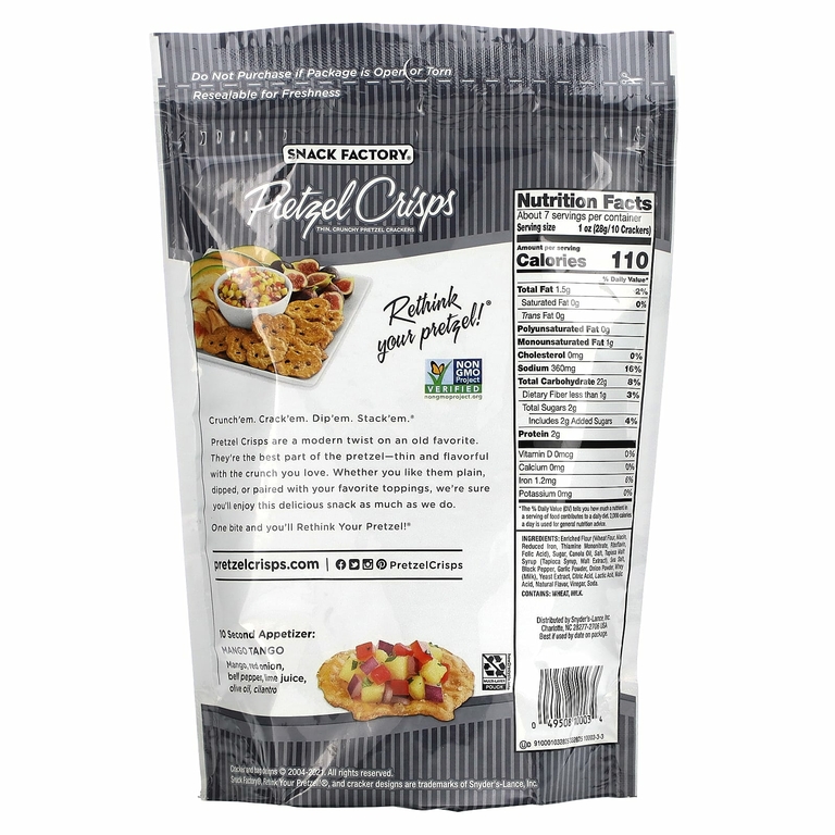 Snack Factory, Хрустящие крендели с морской солью и перцем, по вкусу, 204 г (7,2 унции)