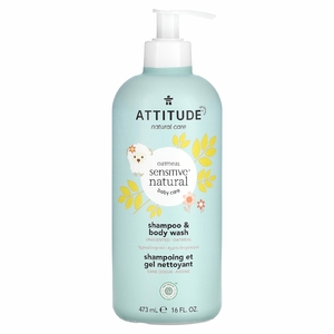 ATTITUDE, Для детей, овсянка, натуральное средство для чувствительной кожи, шампунь и гель для душа, без запаха, 473 мл (16 жидк. унц.)