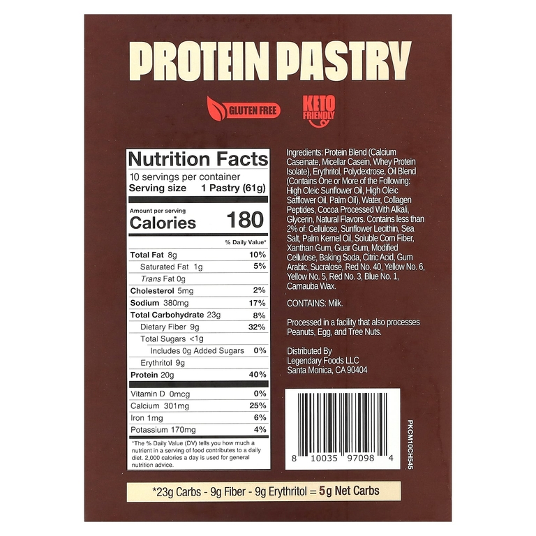 Legendary Foods, Protein Pastry, шоколадный торт, 10 пакетиков, 61 г (2,2 унции)
