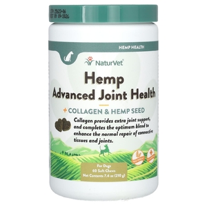 NaturVet, Конопля для здоровья суставов, для собак, от 12 недель, 60 жевательных таблеток, 210 г (7,4 унции)