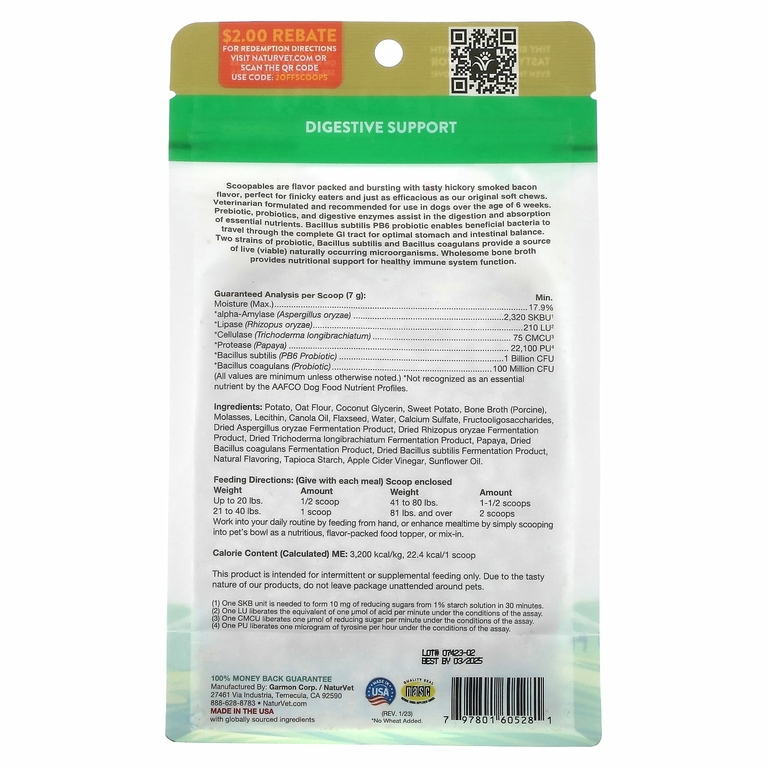 NaturVet, Scoopables, улучшенные пробиотики и ферменты, для собак, бекон, 315 г (11 унций) (Товар снят с продажи) 