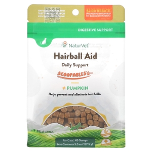 NaturVet, Scoopables, Ежедневная поддержка Hairball Aid + тыква, для кошек, лосось, 45 мерных ложек, 157,5 г (5,5 унции) (Товар снят с продажи) 
