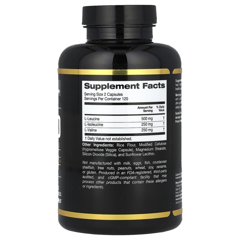 California Gold Nutrition, Sport, микронизированные BCAA, аминокислоты с разветвленной цепью, 500 мг, 240 растительных капсул (250 мг в 1 капсуле)