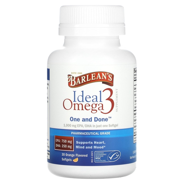 Barlean's, Ideal Omega 3, апельсин, 30 мягких таблеток