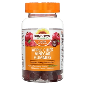 Sundown Naturals, яблочный уксус в жевательных таблетках, со вкусом малины и граната, 90 жевательных таблеток