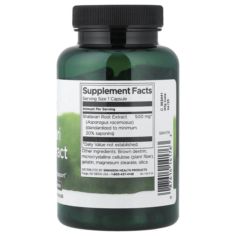 Swanson Vitamins, экстракт корня шатавари, стандартизованный, 500 мг, 120 капсул