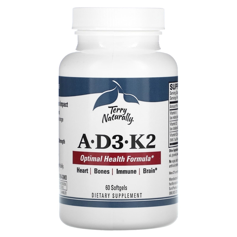 Terry Naturally, Витамины A, D3, K2`` 60 мягких таблеток (Товар снят с продажи) 