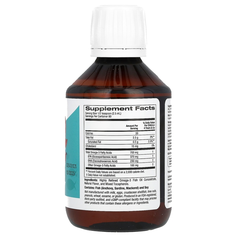 California Gold Nutrition, норвежский рыбий жир с омега-3 для детей, натуральный лимонный вкус, 200 мл (6,7 жидк. унции)