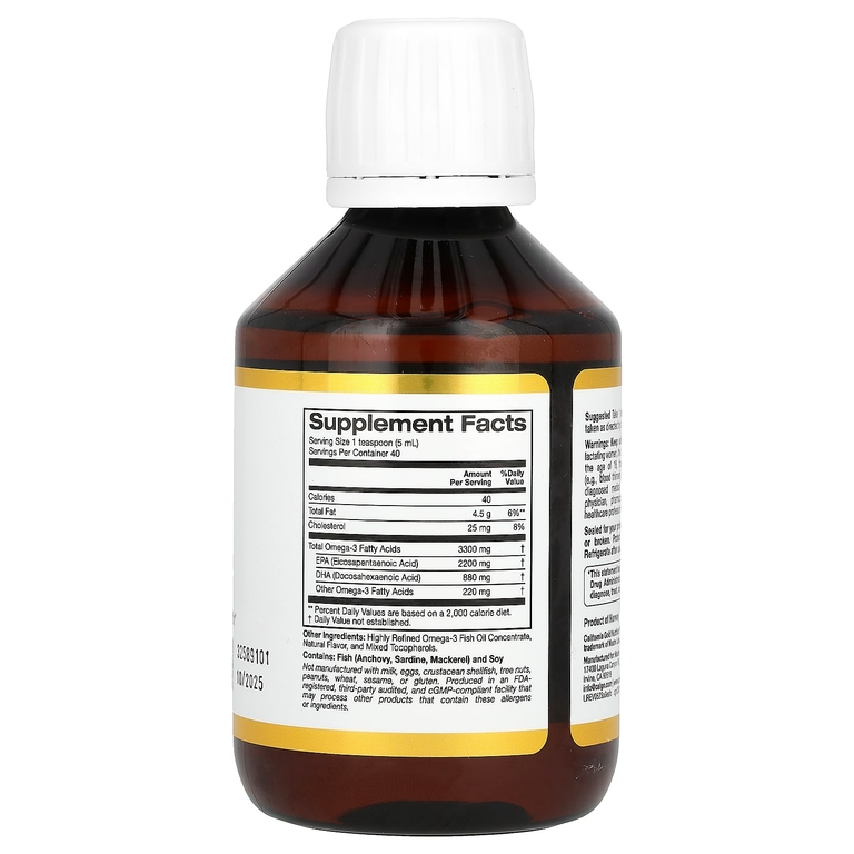 California Gold Nutrition, норвежский рыбий жир с омега-3 повышенной силы действия, натуральный лимонный вкус, 200 мл (6,7 жидк. унции)