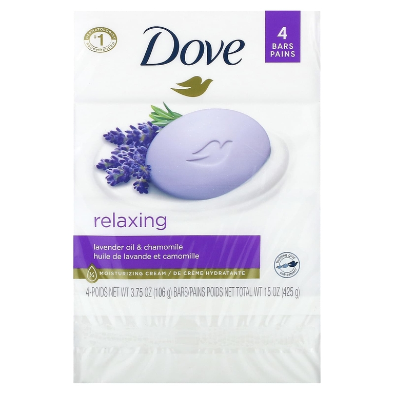 Dove, Расслабляющее мыло, лавандовое масло и ромашка, 4 шт., 106 г (3,75 унции) (Товар снят с продажи) 
