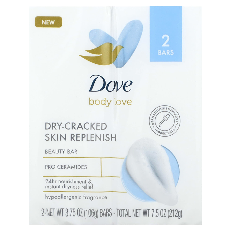 Dove, Body Love, косметическое мыло, восстановление для сухой потрескавшейся кожи, 2 шт., По 106 г (3,75 унции) (Товар снят с продажи) 