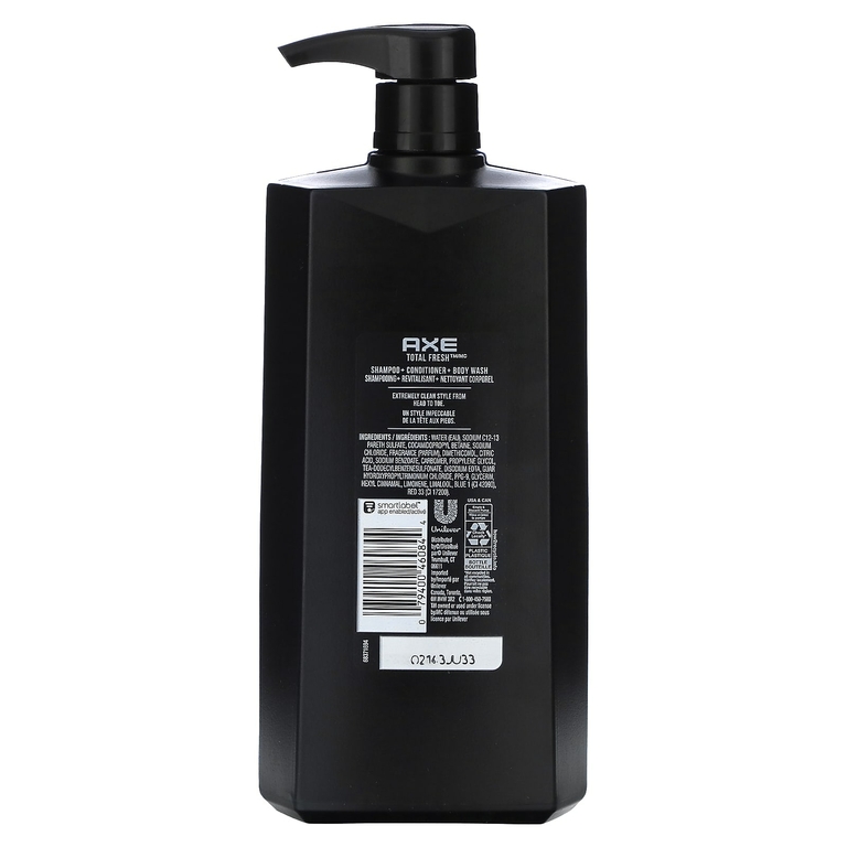 AXE, Hair, очищение всей поверхности, шампунь 3 в 1, кондиционер и гель для душа, Total Fresh, 828 мл (28 жидк. унц.) (Товар снят с продажи) 