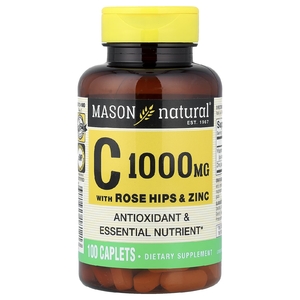 Mason Natural, витамин C с шиповником и цинком, 100 капсул