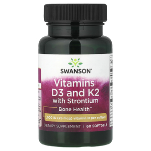 Swanson Vitamins, витамины D3 и K2 со стронций, 60 мягких таблеток