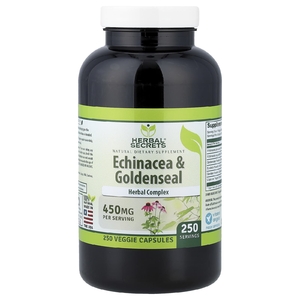 Herbal Secrets, эхинацея и желтокорень, 250 растительных капсул