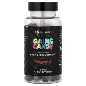 ALPHA LION, Gains Candy, Nitrosigine®, 63 капсулы (500 мг в 1 капсуле) (Товар снят с продажи) 