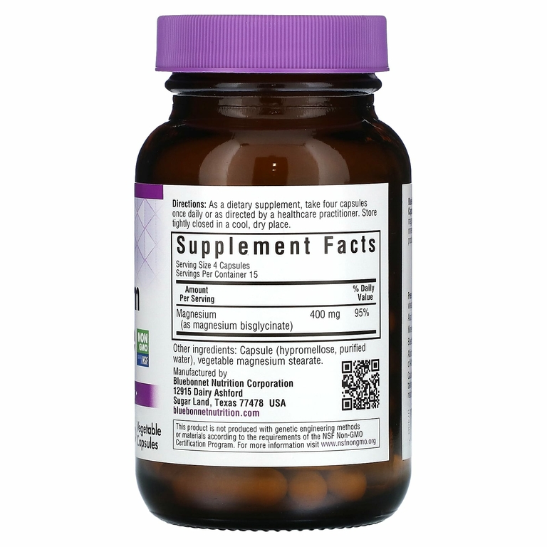 Bluebonnet Nutrition, Глицинат магния, 60 растительных капсул (100 мг на капсулу)
