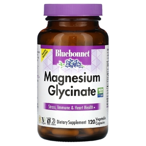 Bluebonnet Nutrition, Глицинат магния, 120 растительных капсул (100 мг на капсулу)