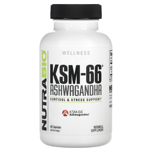NutraBio, KSM-66, ашваганда`` 60 капсул