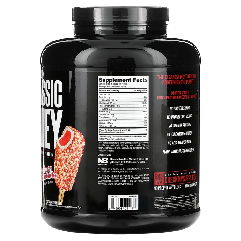 NutraBio, Classic Whey Protein, клубничное песочное печенье, 2268 г (5 фунтов)