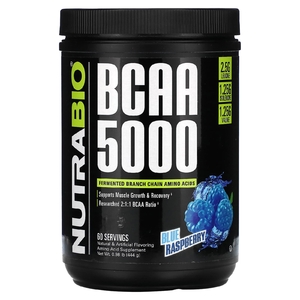 NutraBio, BCAA 5000, голубая малина, 444 г (0,98 фунта)