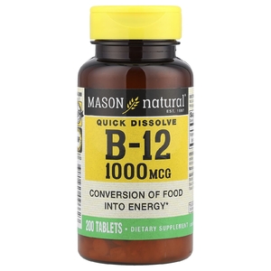 Mason Natural, Витамин B12, быстрорастворимый, 1000 мкг, 200 таблеток