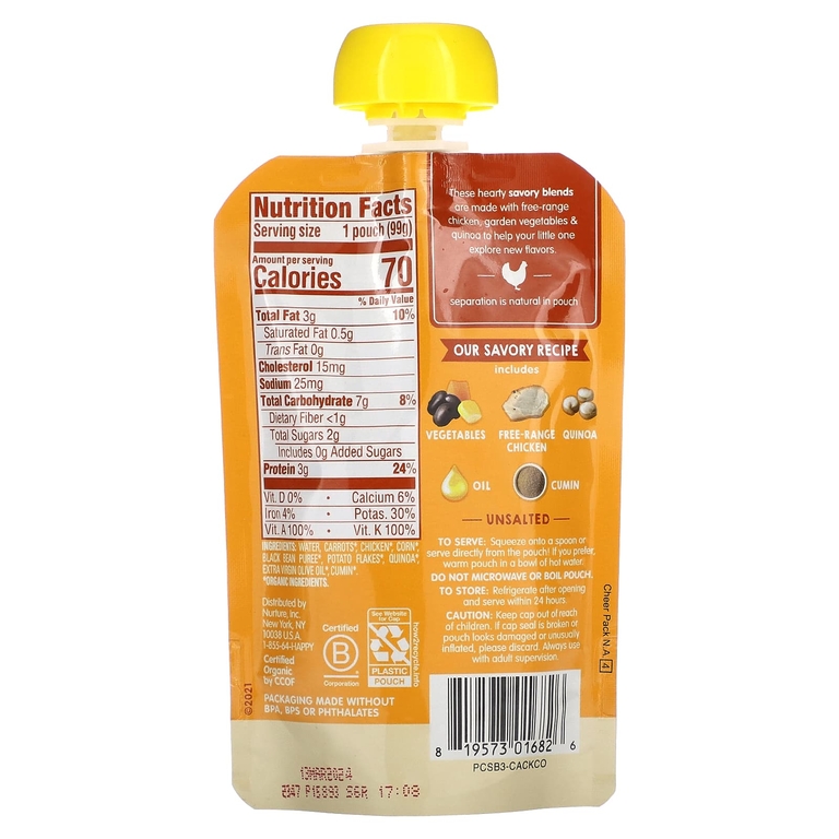 Happy Family Organics, Happy Baby, от 7 месяцев, органическая курица, овощи и киноа, 99 г (3,5 унции)