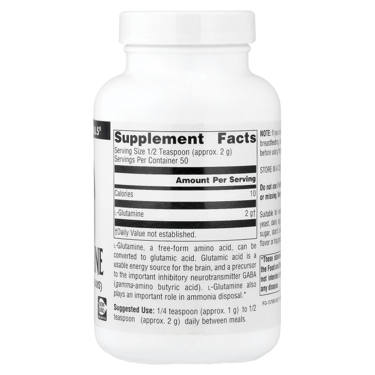 Source Naturals, L-глютамин, порошок в свободной форме 3.53 унции (100 г)