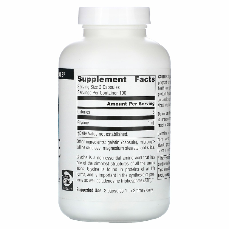 Source Naturals, глицин, 1000 мг, 200 капсул (500 мг в 1 капсуле)
