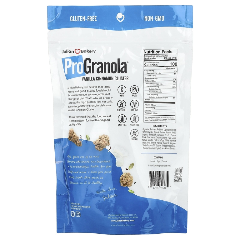 Julian Bakery, ProGranola® Clusters, ваниль и корица, 255 г (9 унций)