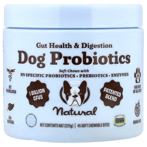Natural Dog Company, пробиотики для собак, для здоровья кишечника и пищеварения, для собак всех возрастов, 45 жевательных таблеток, 225 г (8 унций)