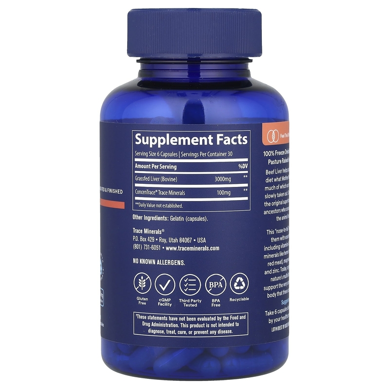 Trace Minerals ®, TM Ancestral, говяжья печень травяного откорма, 500 мг, 180 капсул